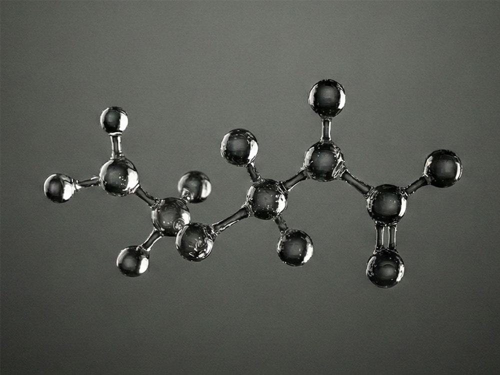 植物の生育環境を底上げし養分吸収をサポートする、特許技術「卵殻膜アミノ酸」の分子構造を模したイメージ